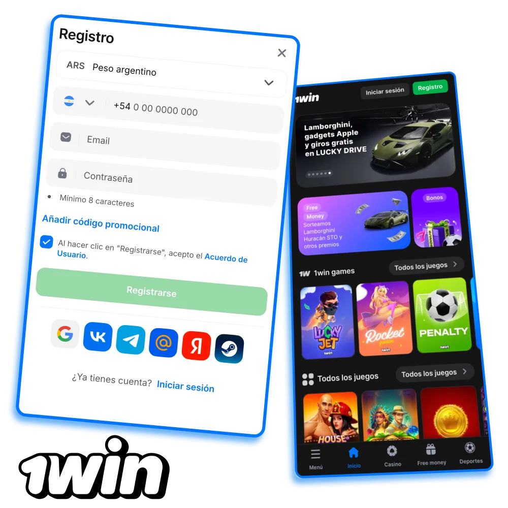 Registro rápido en 1win Argentina con bono.
