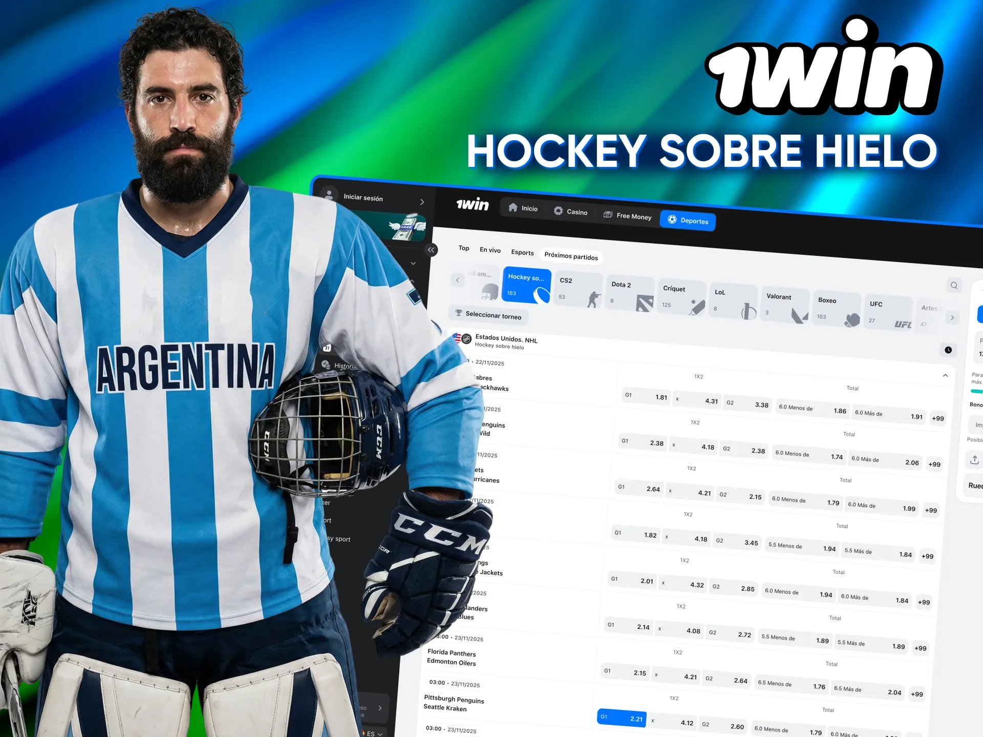 En 1win apuesta en NHL y torneos europeos de hockey.