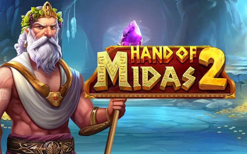 Hand of Midas 2 disponible en 1win con gráficos vibrantes y giros que convierten símbolos en oro.