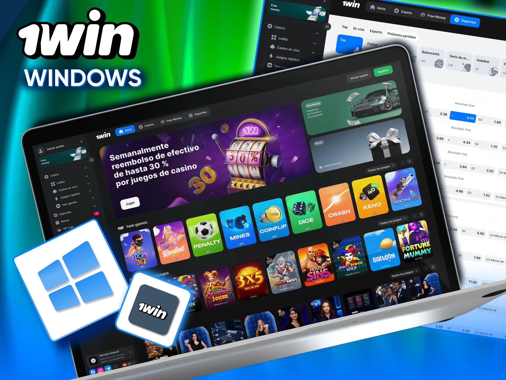 Instalación sencilla de la app 1win para sistema operativo Windows.